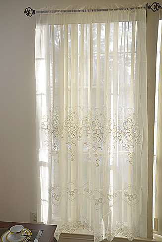 Sheer Embroidered Windows Panel 60"x84". Susan #136. Pearled
